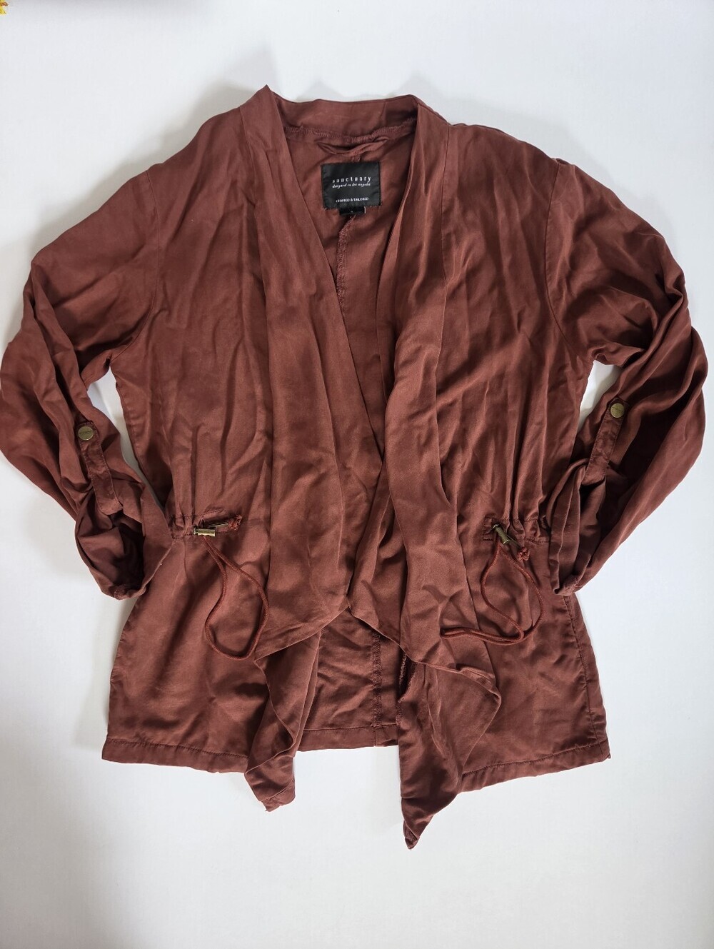 Sanctuary drawcord trench utility jacket 100% Lyocell rust terracotta size S